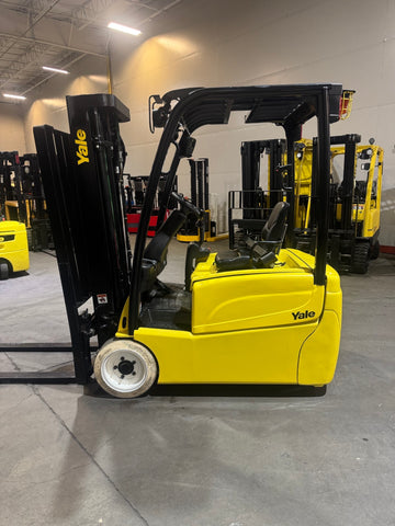 2020 YALE ERP035VT 3500 LB ELECTRIC CUSHION 3 WHEEL SIT DOWN FORKLIFT 82/187" 3 STAGE MAST SIDE SHIFTER 613 HOURS NON-MARKING TIRES STOCK # BF985249-BUF