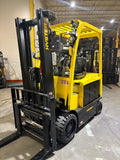 2023 HYSTER E65XN 6500 LB 48 VOLT ELECTRIC FORKLIFT CUSHION 89/130" 2 STAGE FULL FREE LIFT MAST SIDE SHIFTING FORK POSITIONER 672 HOURS STOCK # BF9112959-BUF