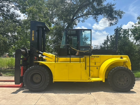 2008 HYSTER H550F 55000 LB CAPACITY DIESEL FORKLIFT PNEUMATIC 124" 2 STAGE MAST SIDE SHIFTING FORK POSITIONER DUAL DRIVE TIRES ENCLOSED CAB 3286 HOURS STOCK # BF91893549-TXB